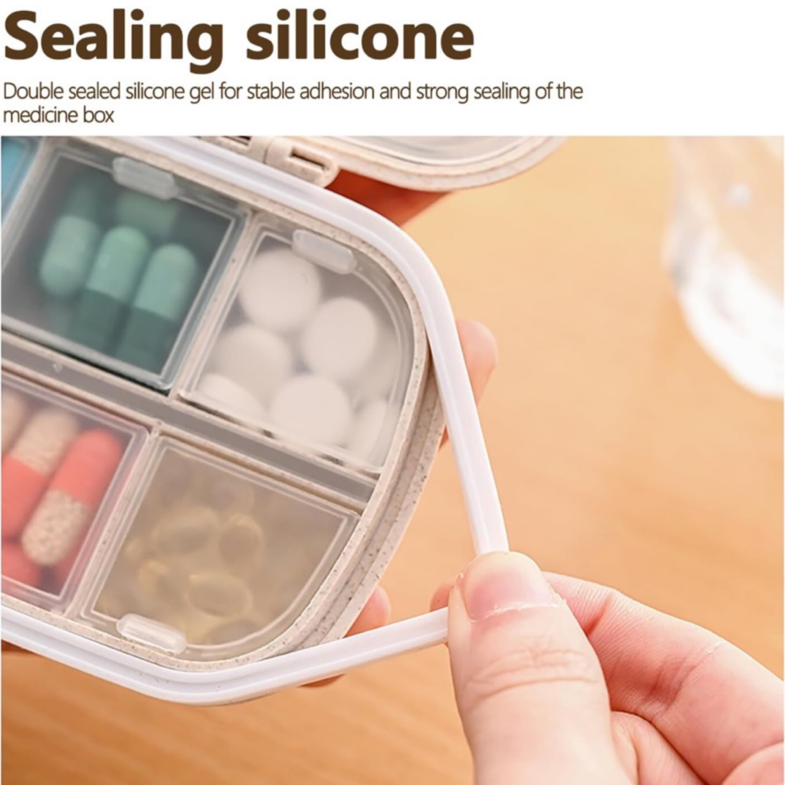 Portable 4" Travel Pill Storage Box w/8 Covered Inner Compartments