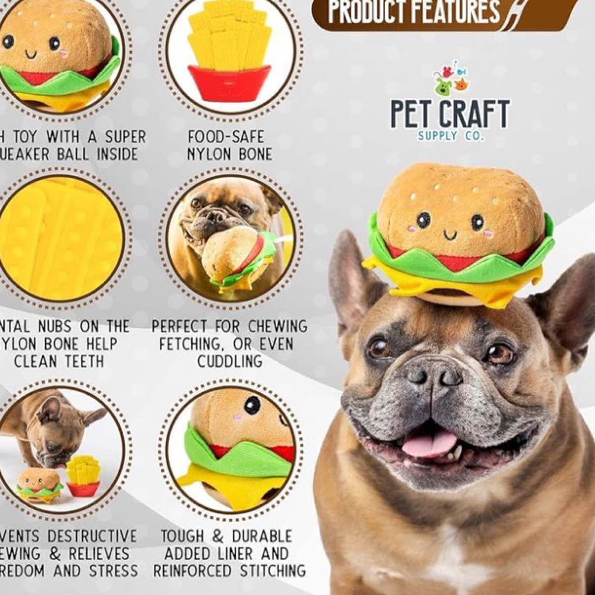 Pet Craft Dental Cleaning Plush Toys -  Chewburger and Fries