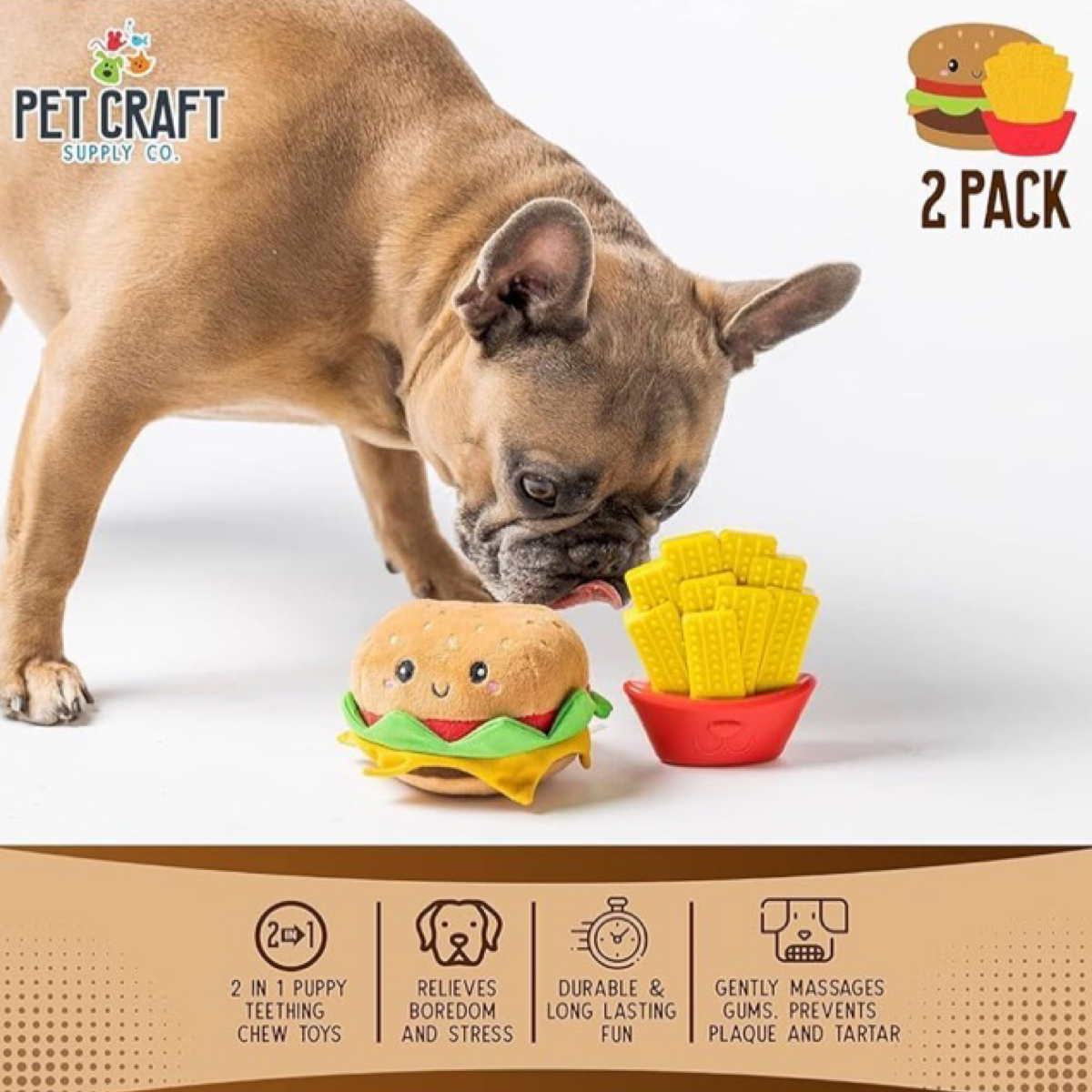 Pet Craft Dental Cleaning Plush Toys -  Chewburger and Fries