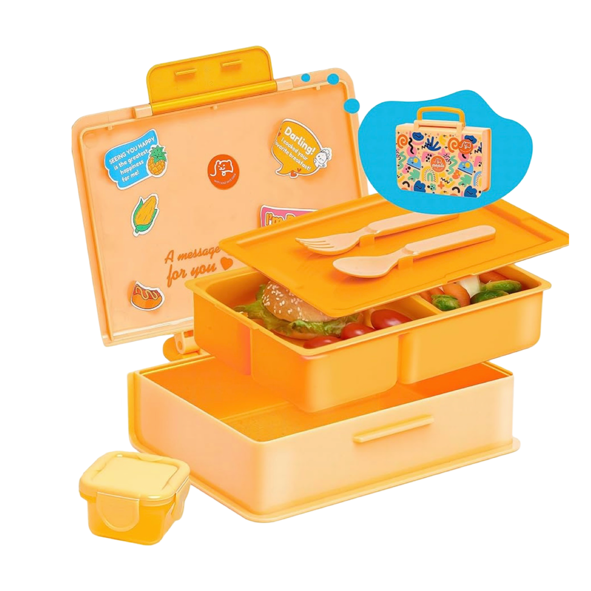 Pepto Smart Bento Lunch Box With Utensils And Sauce Container