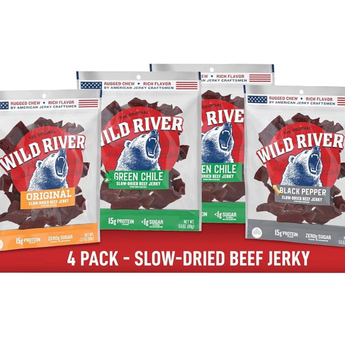 4pk 3.5oz Wild River Slow Dried 100% Beef Jerky - Variety Pack