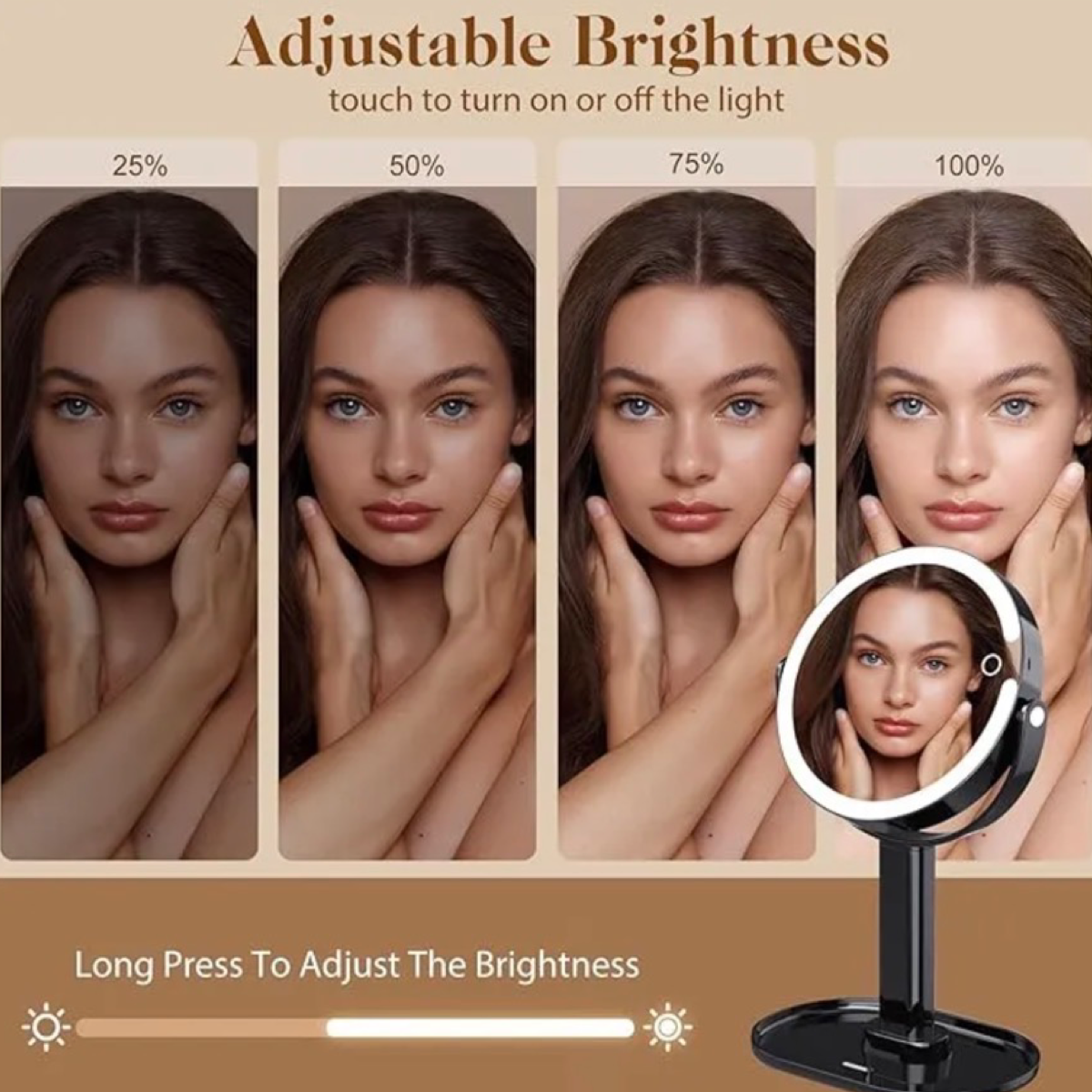 Rechargeable Double Sided LED Mirror - 1x/10x Magnification