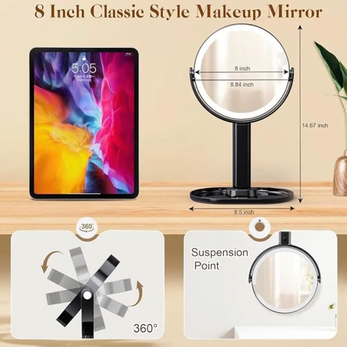 Rechargeable Double Sided LED Mirror - 1x/10x Magnification