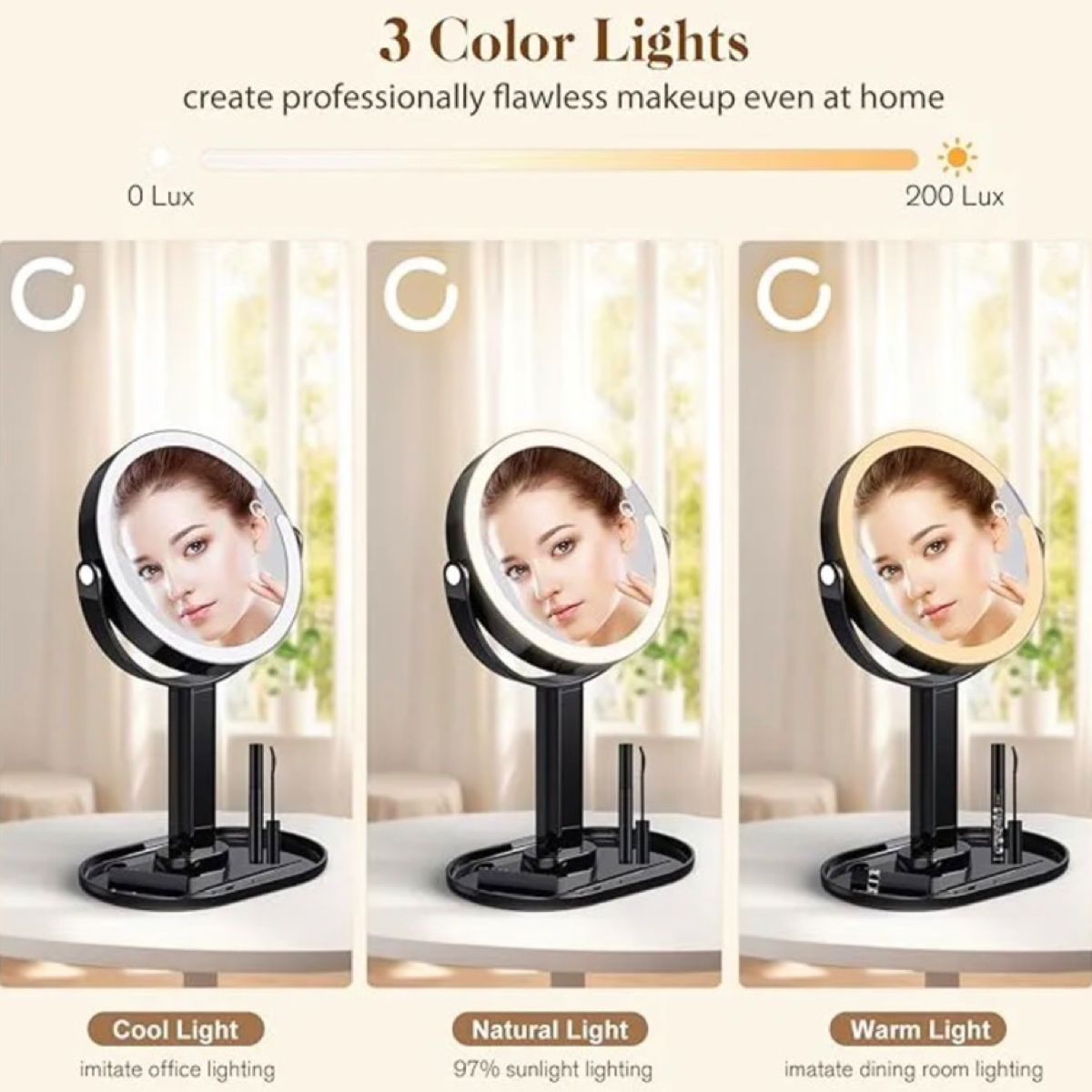 Rechargeable Double Sided LED Mirror - 1x/10x Magnification