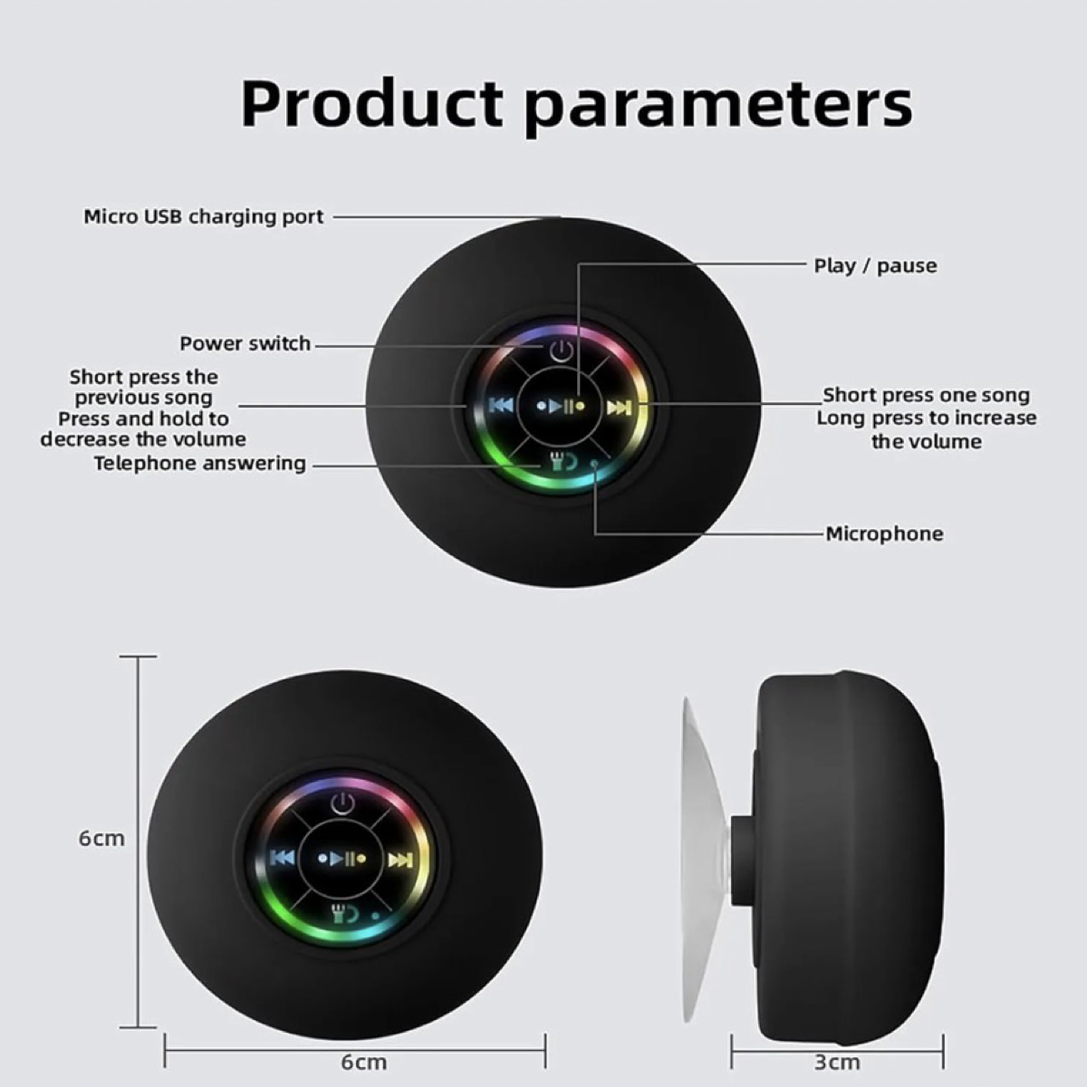 IPX4 Mini Bluetooth Suction Shower Speaker – Waterproof & LED Lighted