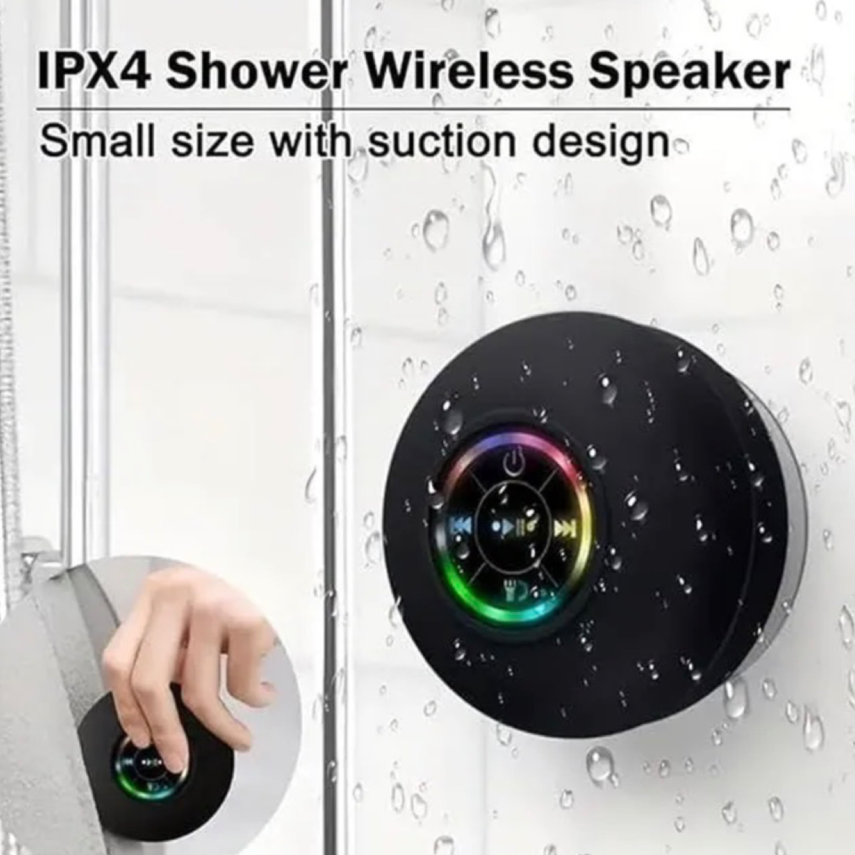 IPX4 Mini Bluetooth Suction Shower Speaker – Waterproof & LED Lighted