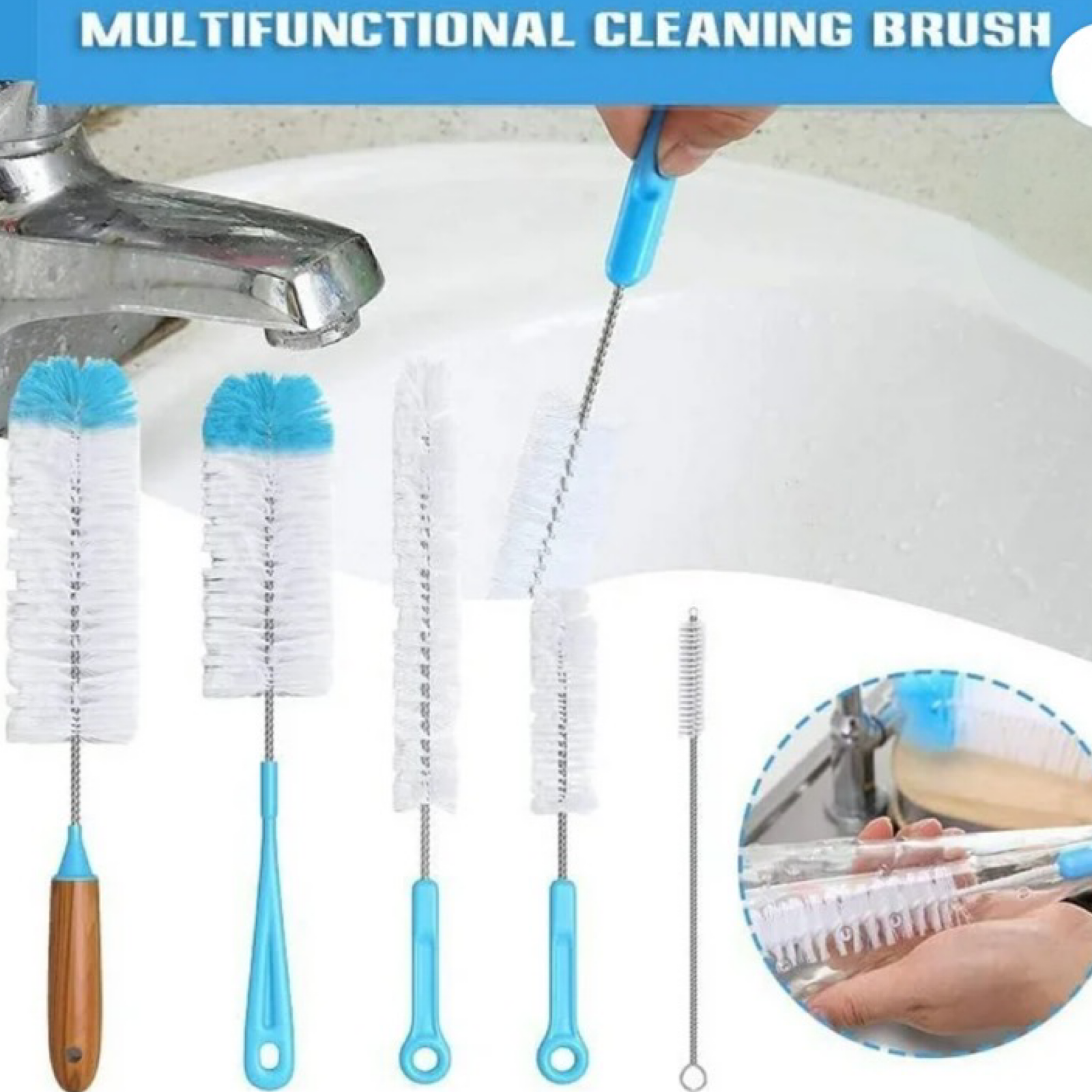 5pc Cleaning Brush Set For Bottles, Containers & Hard To Reach Places