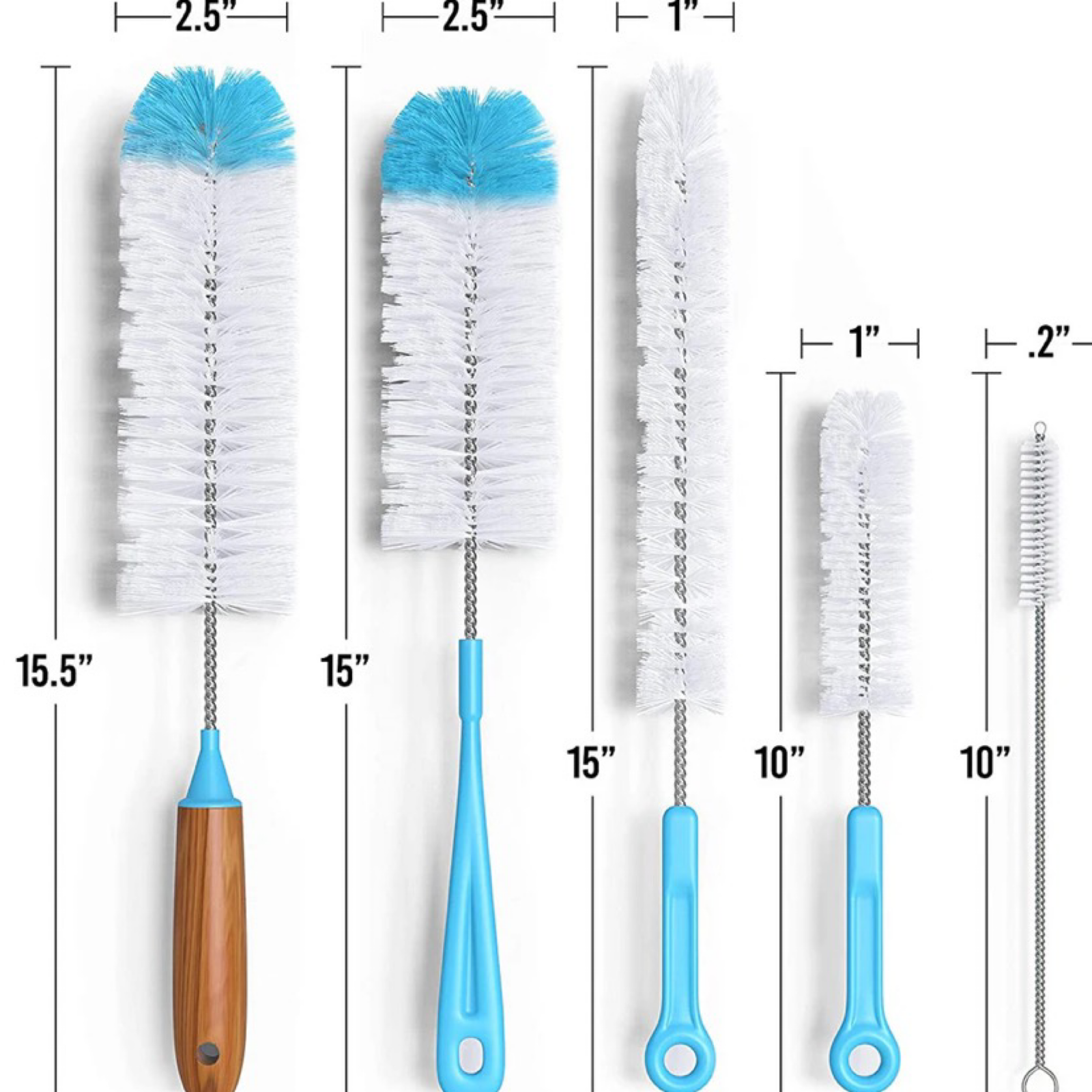 5pc Cleaning Brush Set For Bottles, Containers & Hard To Reach Places