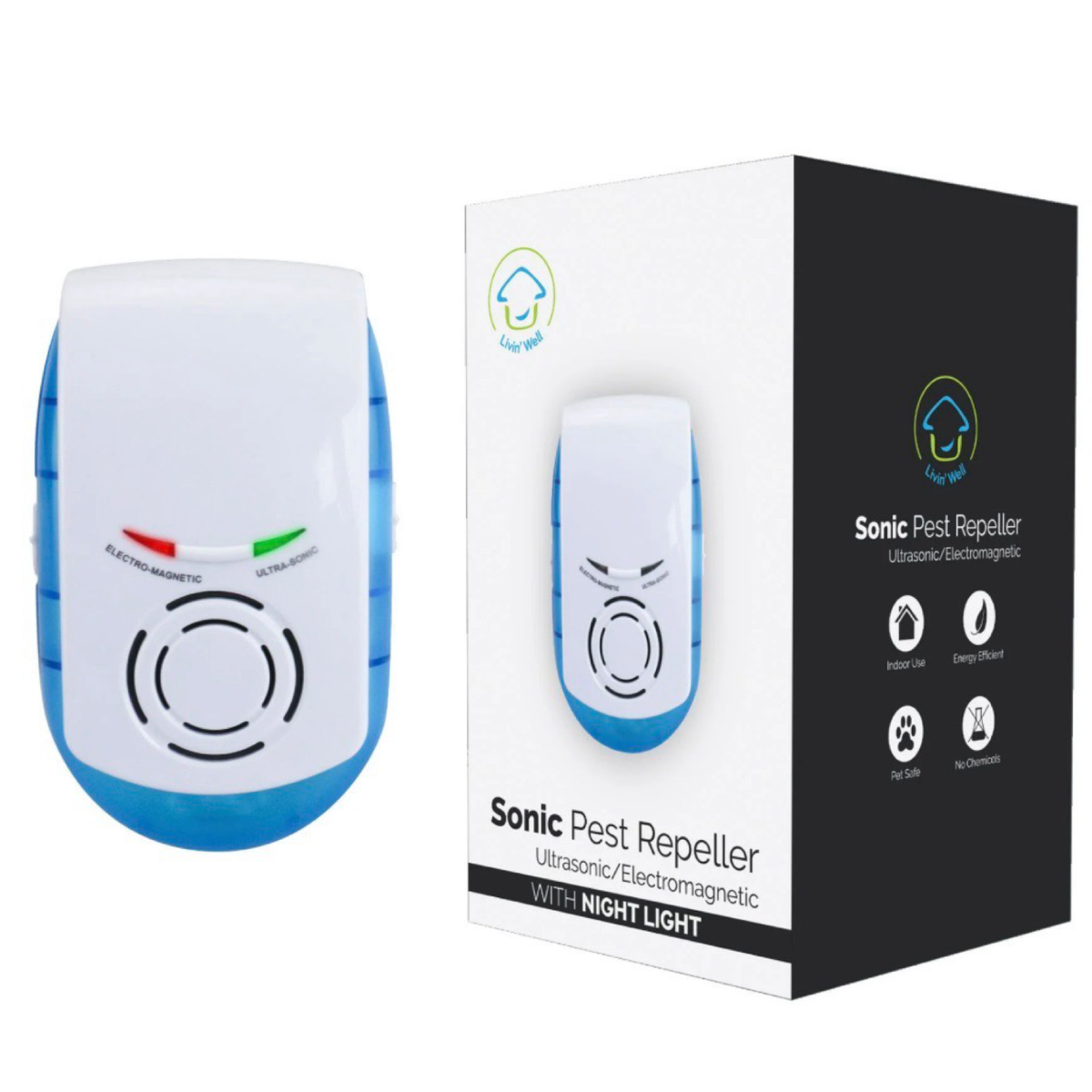 4pk of Indoor Sonic Pest Repellers w/ Night Light By Livin Well