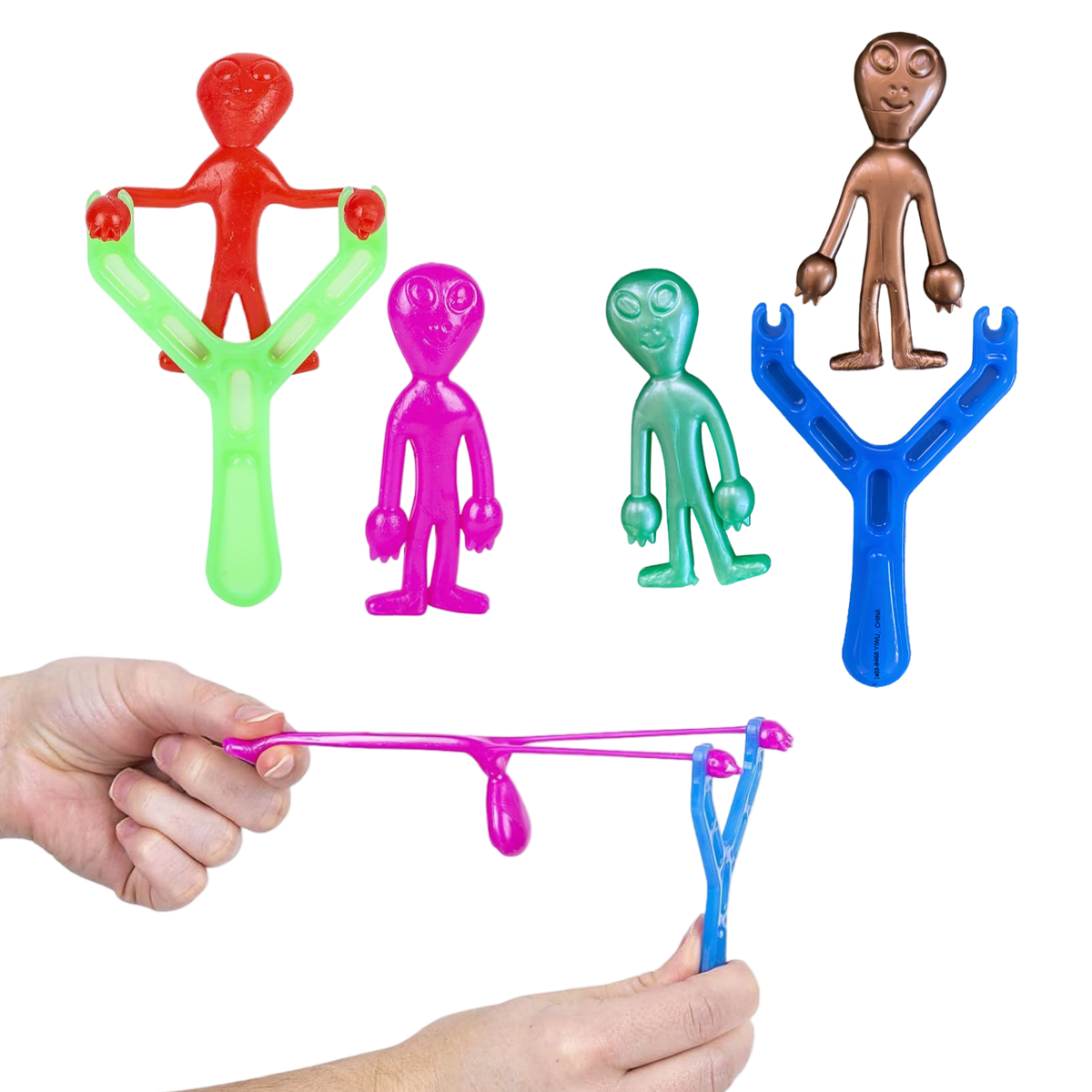 6pc 3" Soft Stretchy Shooter Aliens w/ Sling Shots for Hours of Fun!