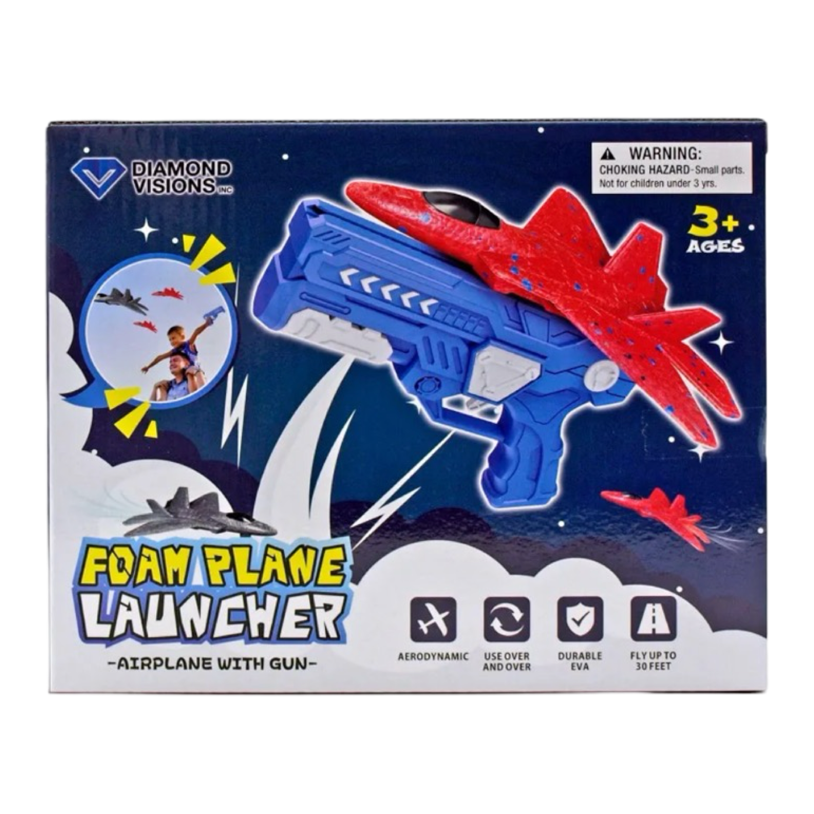 Foam Airplane Launcher Gun, Indoor/Outdoor - Flies Up To 30 Feet!