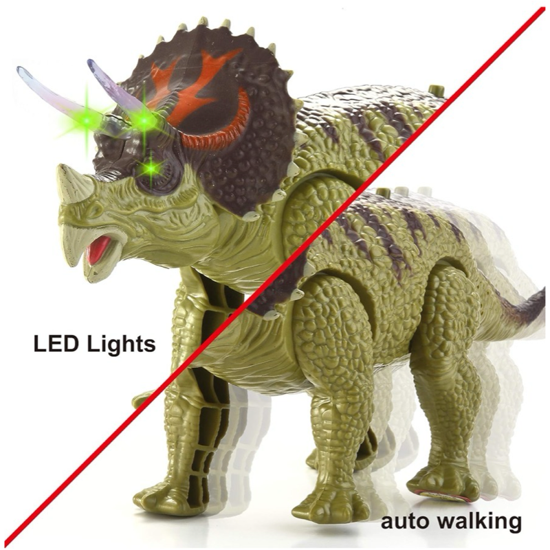 2pk Joyin Electronic Dinosaurs T-Rex & Triceratops - Auto Walking, Sound & Light!