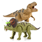 2pk Joyin Electronic Dinosaurs T-Rex & Triceratops - Auto Walking, Sound & Light!