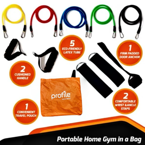 11pc Profile Sanford Complete Set of Exercise Resistance Bands - Work Out In A Bag!