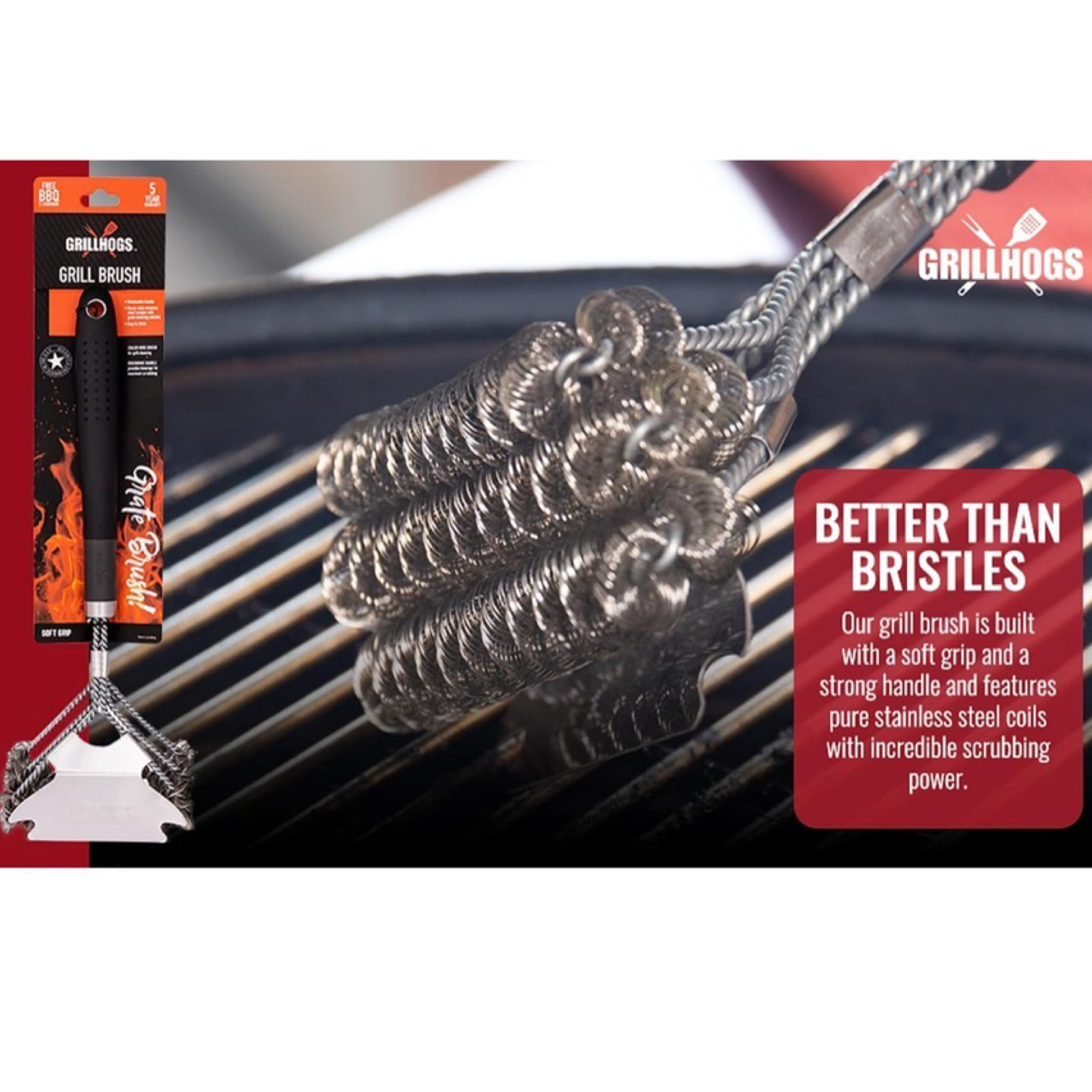 18" GrillHogs Coiled Galvanized Grill Brush - Clean Your BBQ Grates!