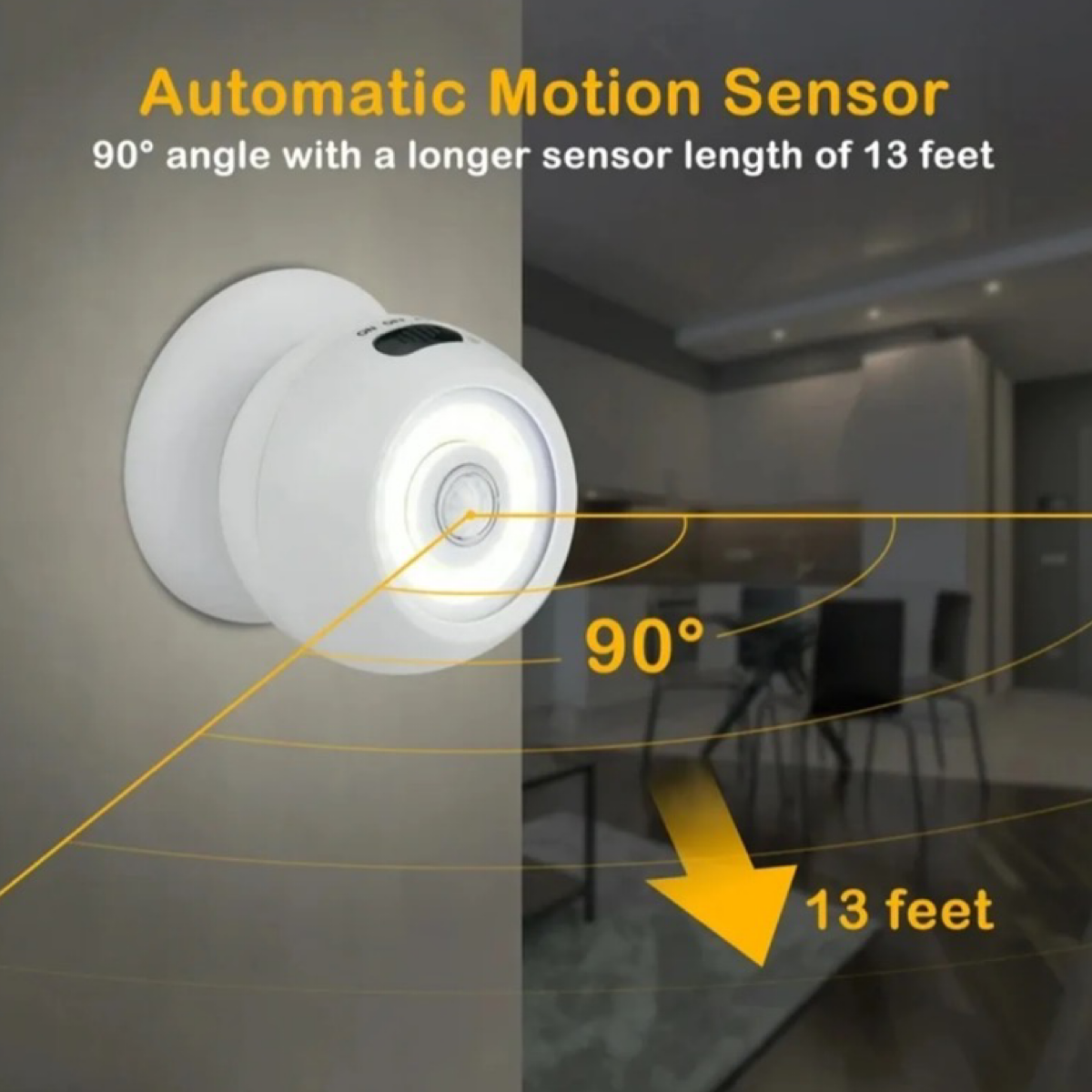 360° Motion Activated Sensor LED Light w/13ft Range - Easy Install