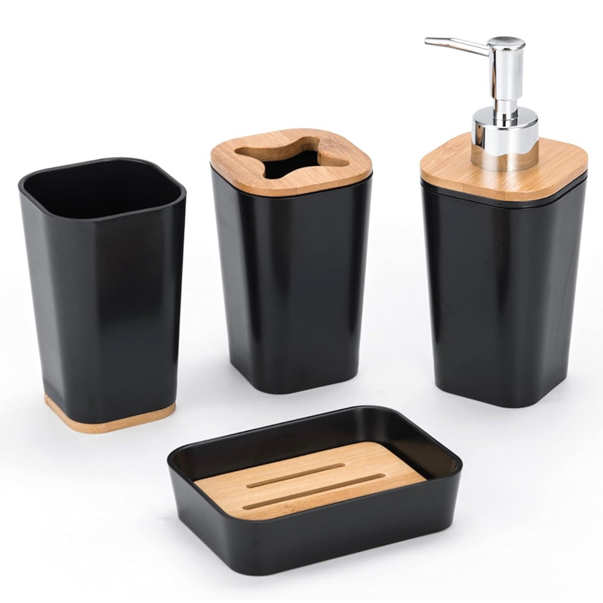 4-Piece Bamboo Bathroom Accessory Set By KRALIX - Choose Color