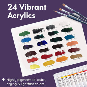 MozArt 24 Acrylic Professional 12ml Tubes Paint Set - Ideal for Canvas, Ceramics, Crafts & Acrylic Pouring
