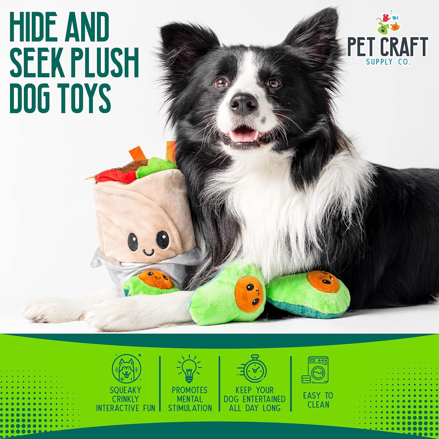 4pc Pet Craft 2-in-1 Interactive Plush Hide & Seek Dog Toy