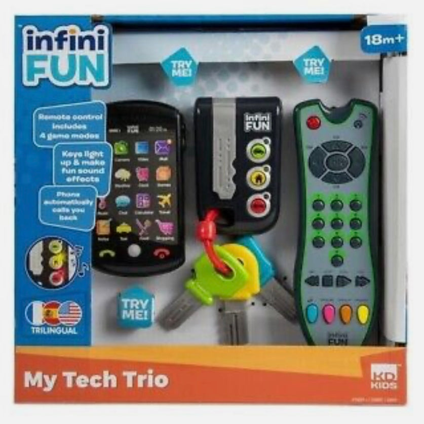 3pc Set infini FUN My Tech Trio, Remote, Phone & Keys - Tri- Lingual