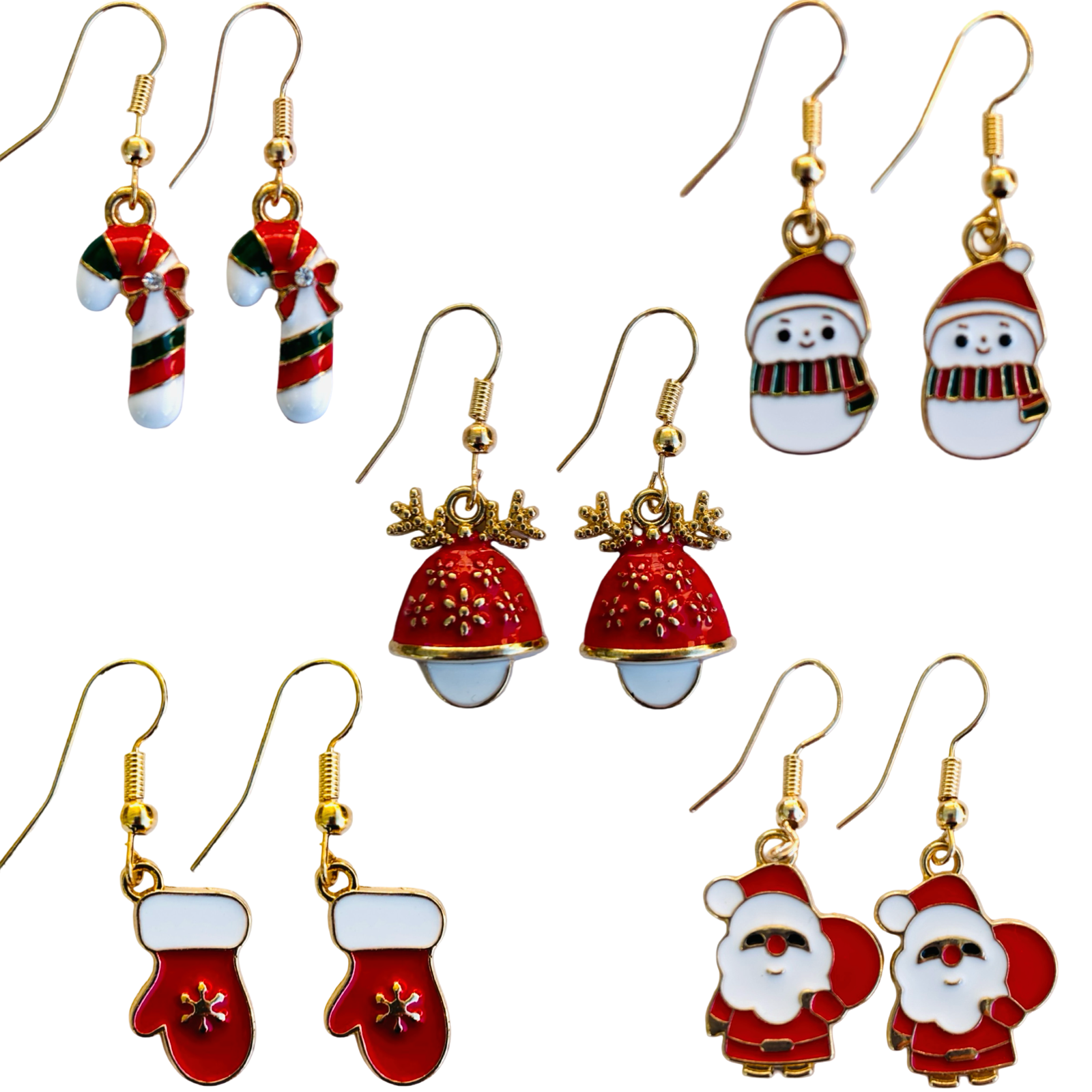 5 Pairs Cute Holiday Enamel Earrings w/ Backs - Christmas & Winter Fun!