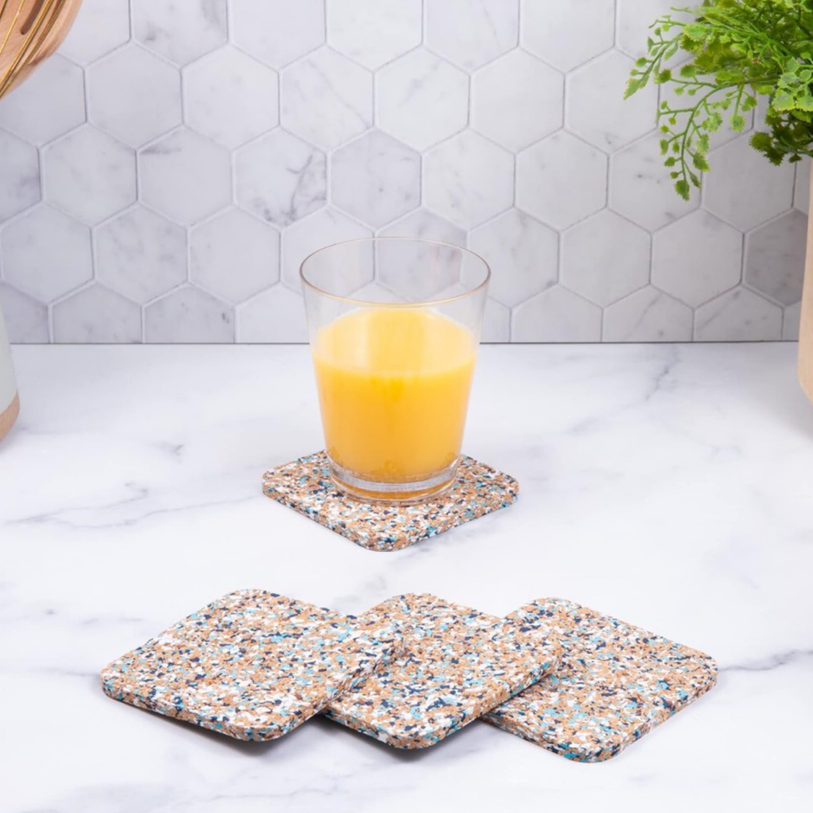 COCOWHOA Set of 4 Cork Coasters For Drinks - Made From Recycled Material