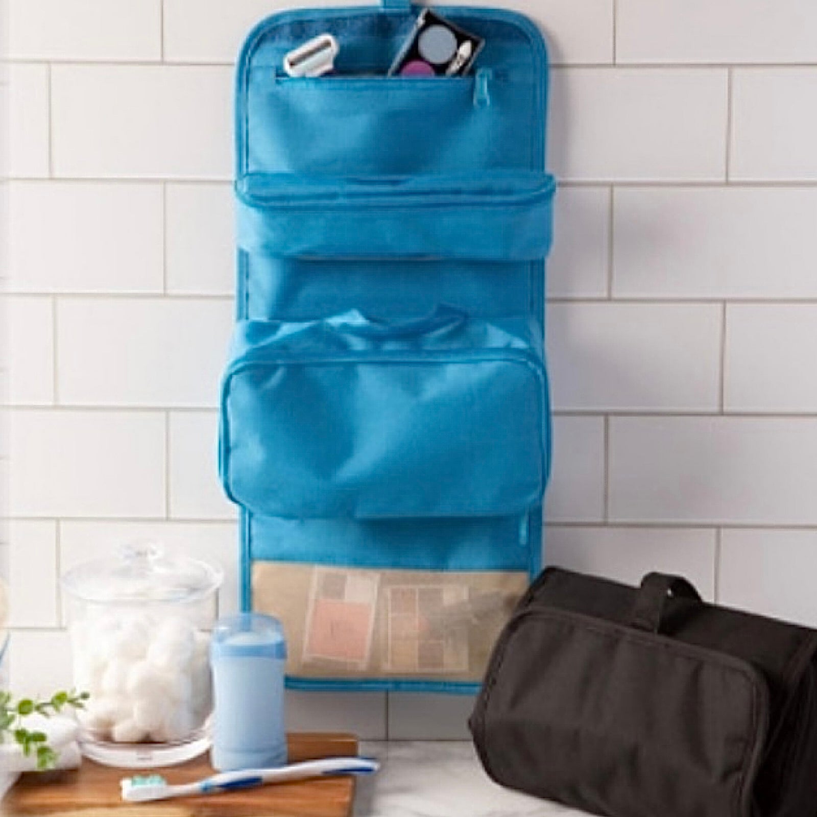 Hanging Roll Up Toiletry Bag w/ 2 Removable Snap-on Bags