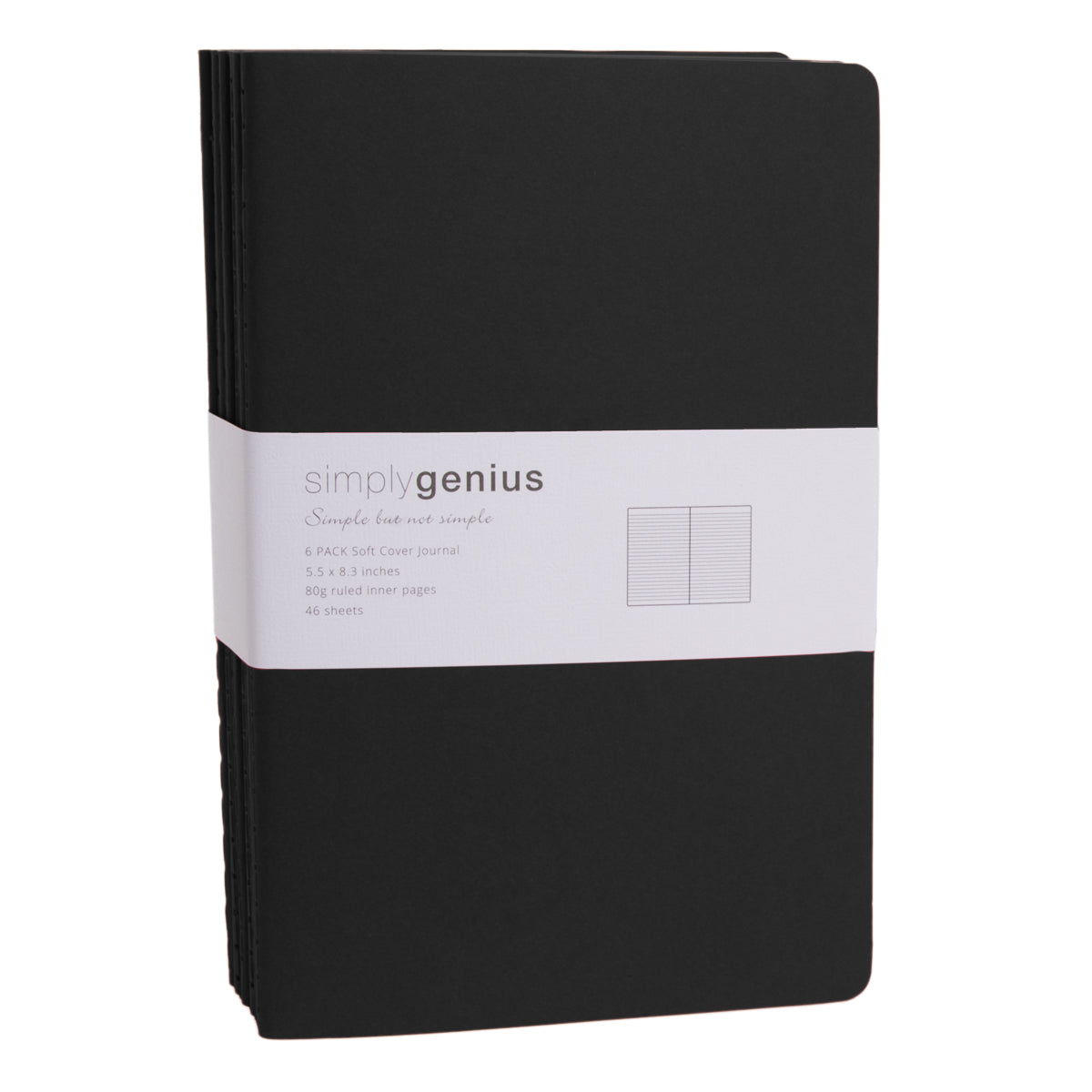 6pk Simply Genius 92pg Soft Cover A5 Journal – 5.5” x 8.3”