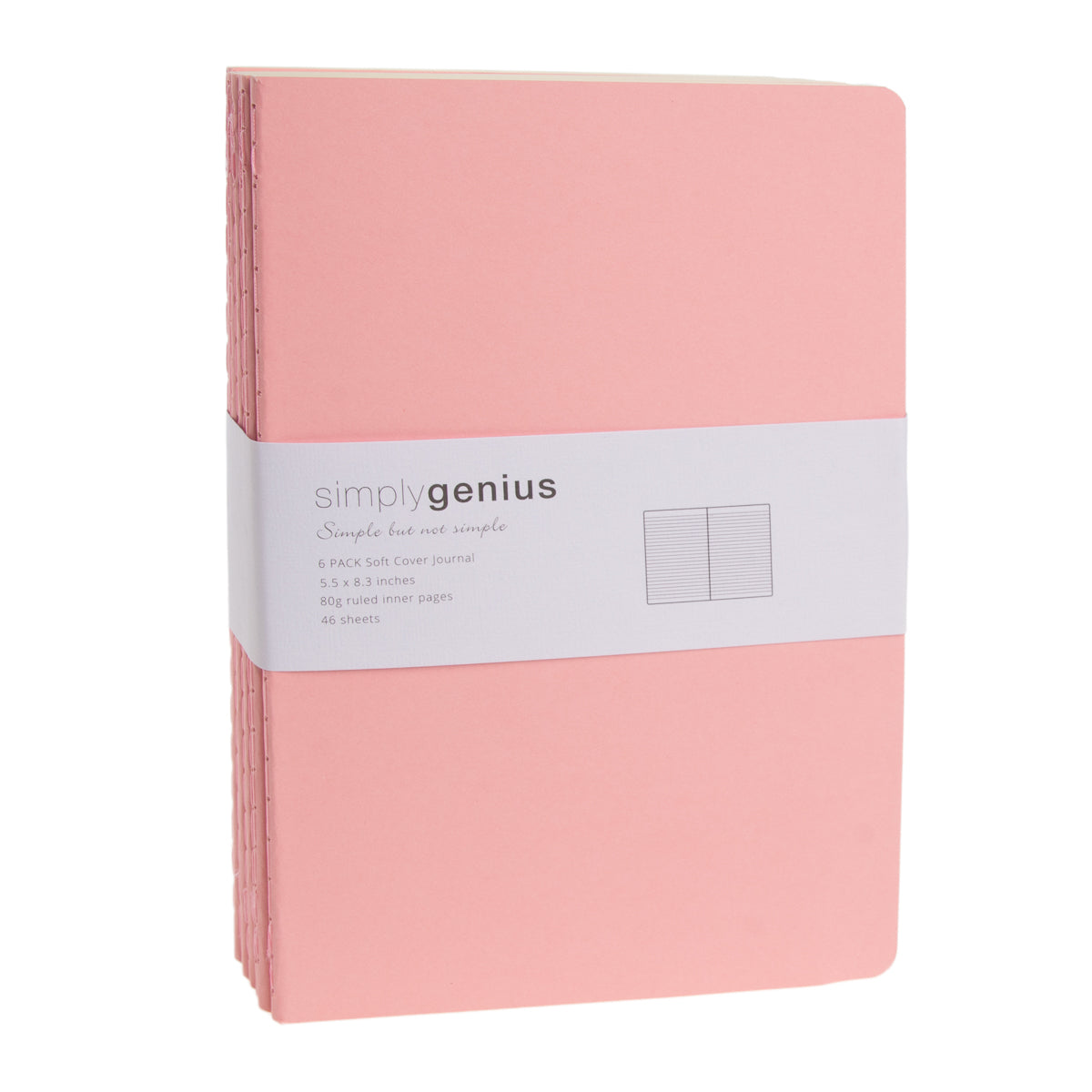 6pk Simply Genius 92pg Soft Cover A5 Journal – 5.5” x 8.3”