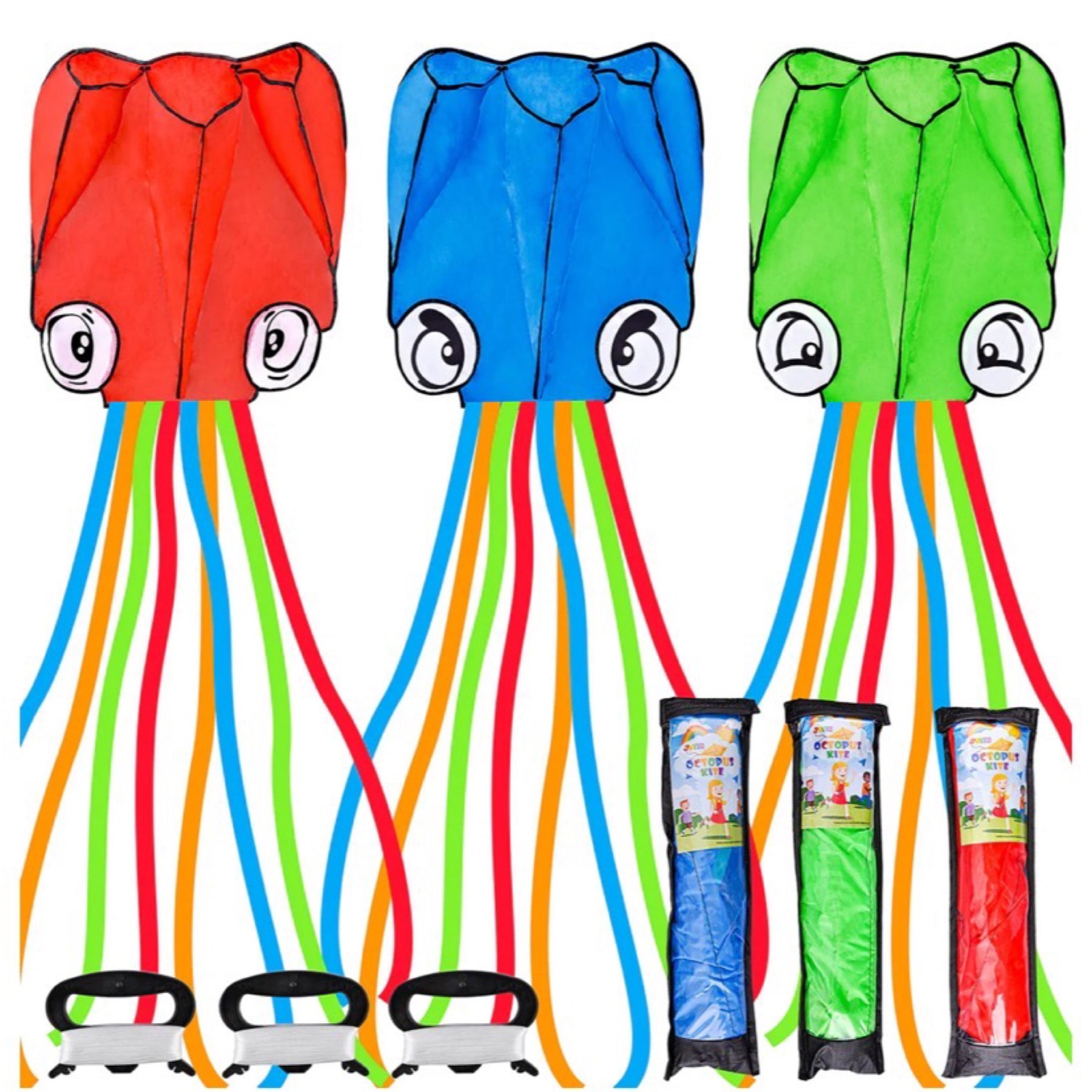 3pk of 15ft Octopus Kites By Joyin - Green, Red & Blue