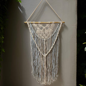 42"L x 23" Macrame Cotton & Wood Wall Hanging - Shabby Chic, Boho Style