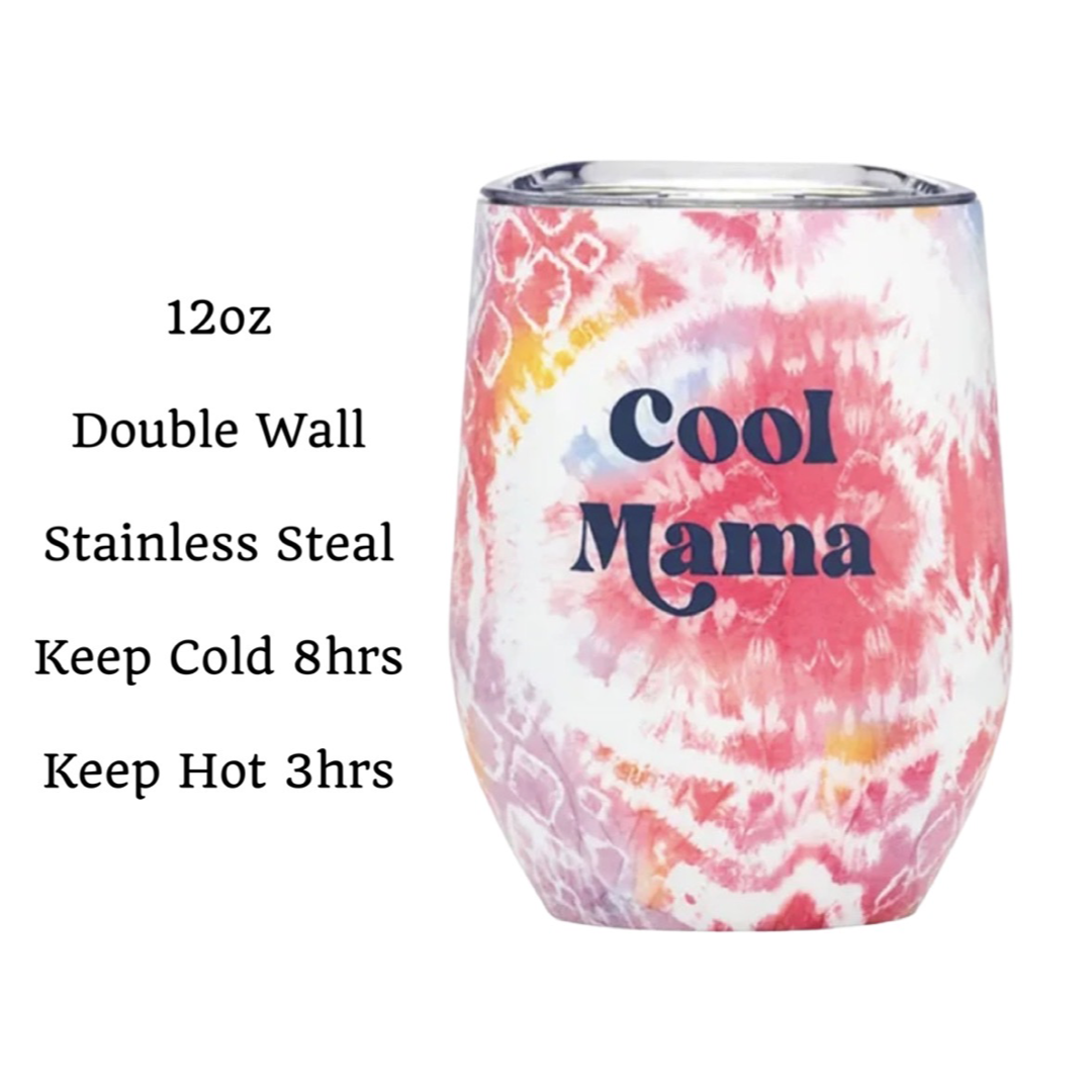 12oz Cool Mama Stainless Steel  Double Walled Wine Tumbler - Spill Proof Lid