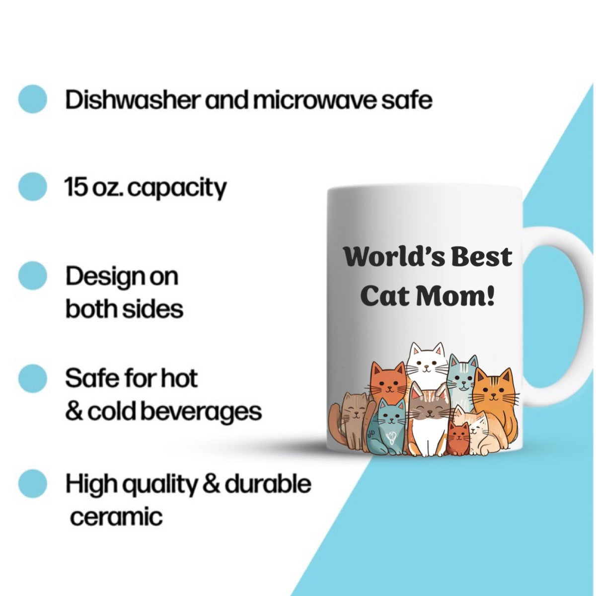 "World's Best Cat Mom" Large 15oz Mug - Funny Gift for Friends and Family