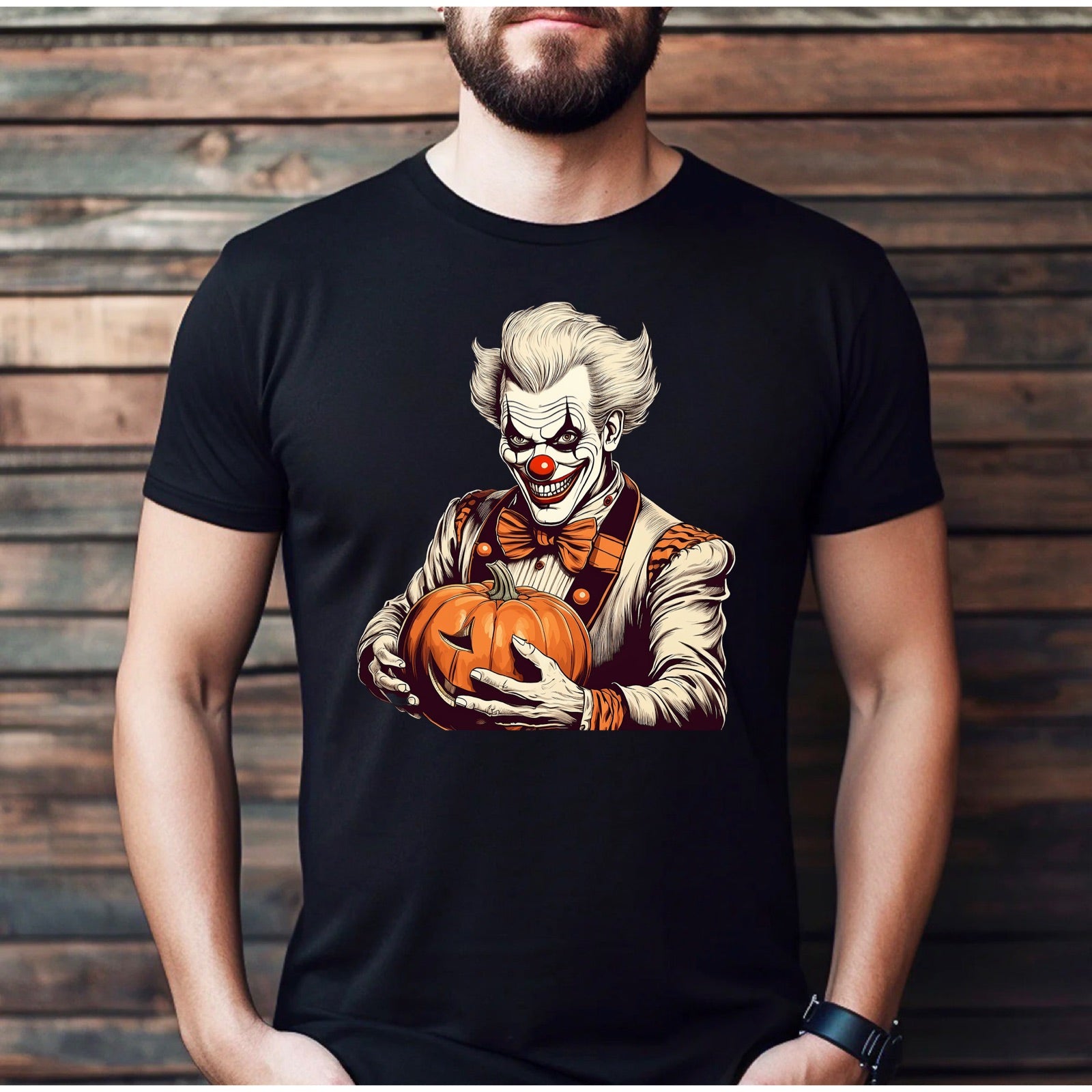 "Creepy Clown With Pumpkin" Premium Midweight Ringspun Cotton T-Shirt - Mens/Womens Fits