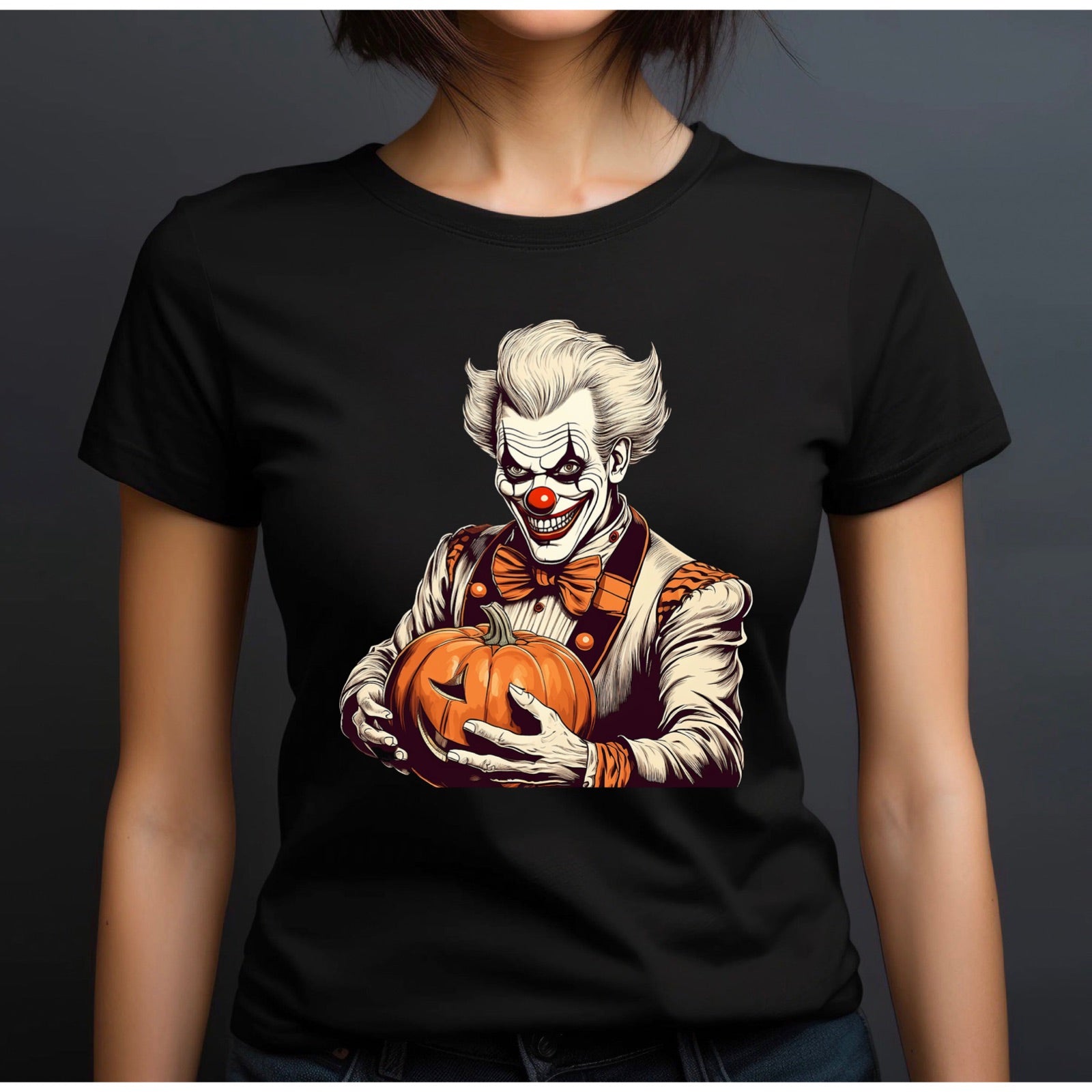 "Creepy Clown With Pumpkin" Premium Midweight Ringspun Cotton T-Shirt - Mens/Womens Fits