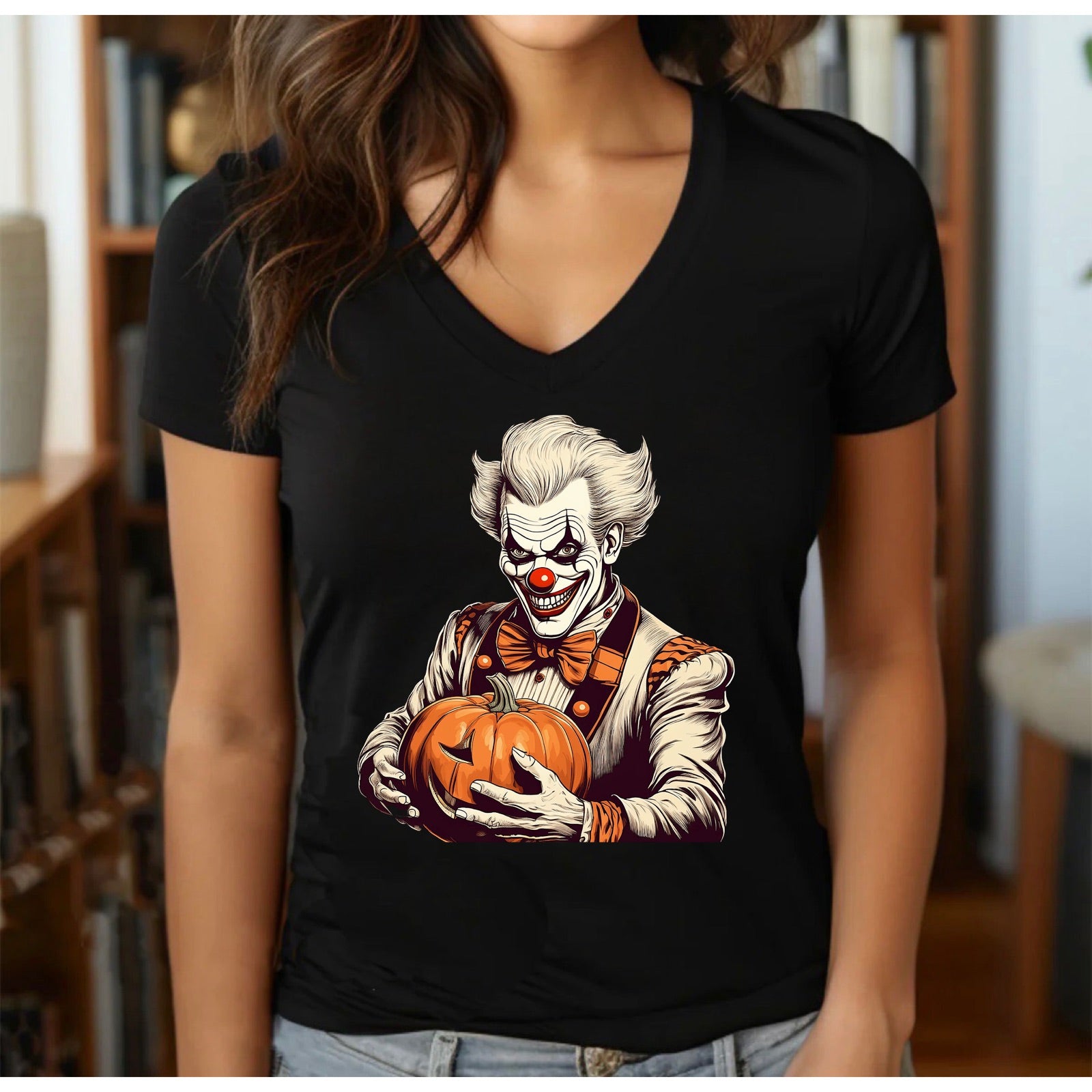 "Creepy Clown With Pumpkin" Premium Midweight Ringspun Cotton T-Shirt - Mens/Womens Fits