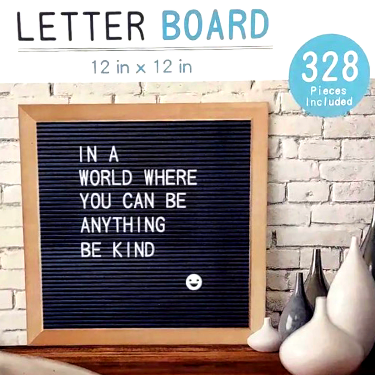 328pc Wood Frame Letter Board Set With Letters & Numbers - 12" x 12"