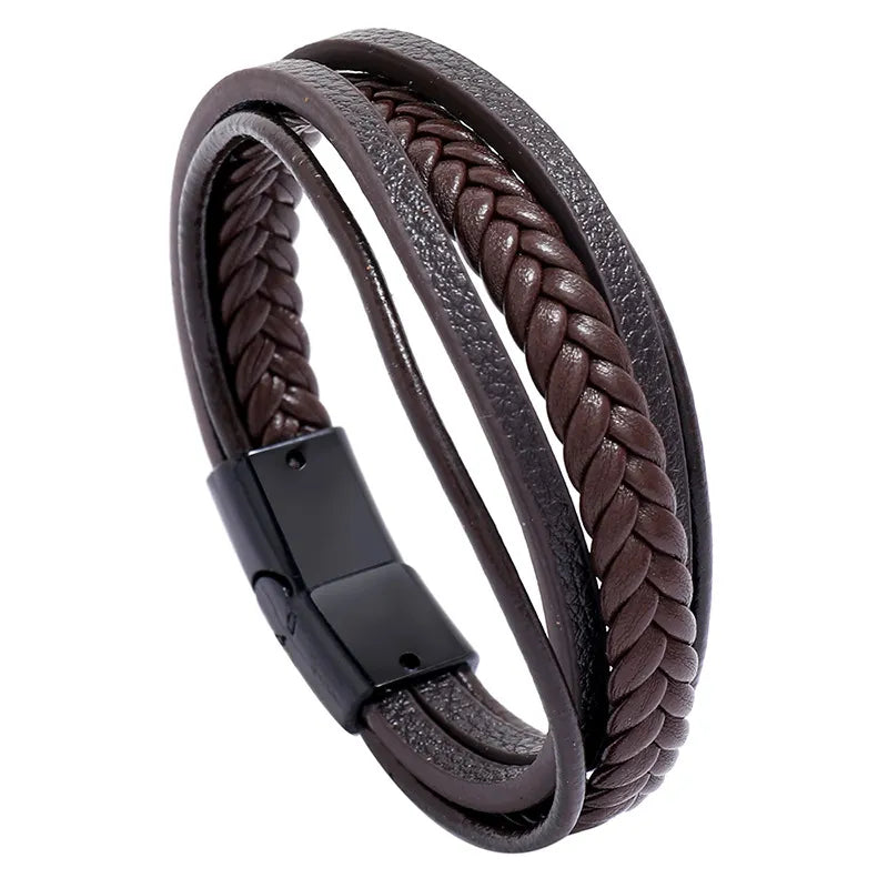 Leather Bracelet for Men - Premium Braided Leather Bracelet for Men and  Women with Stainless Steel Magnetic Clasp - Multilayer Braided Bracelets  for