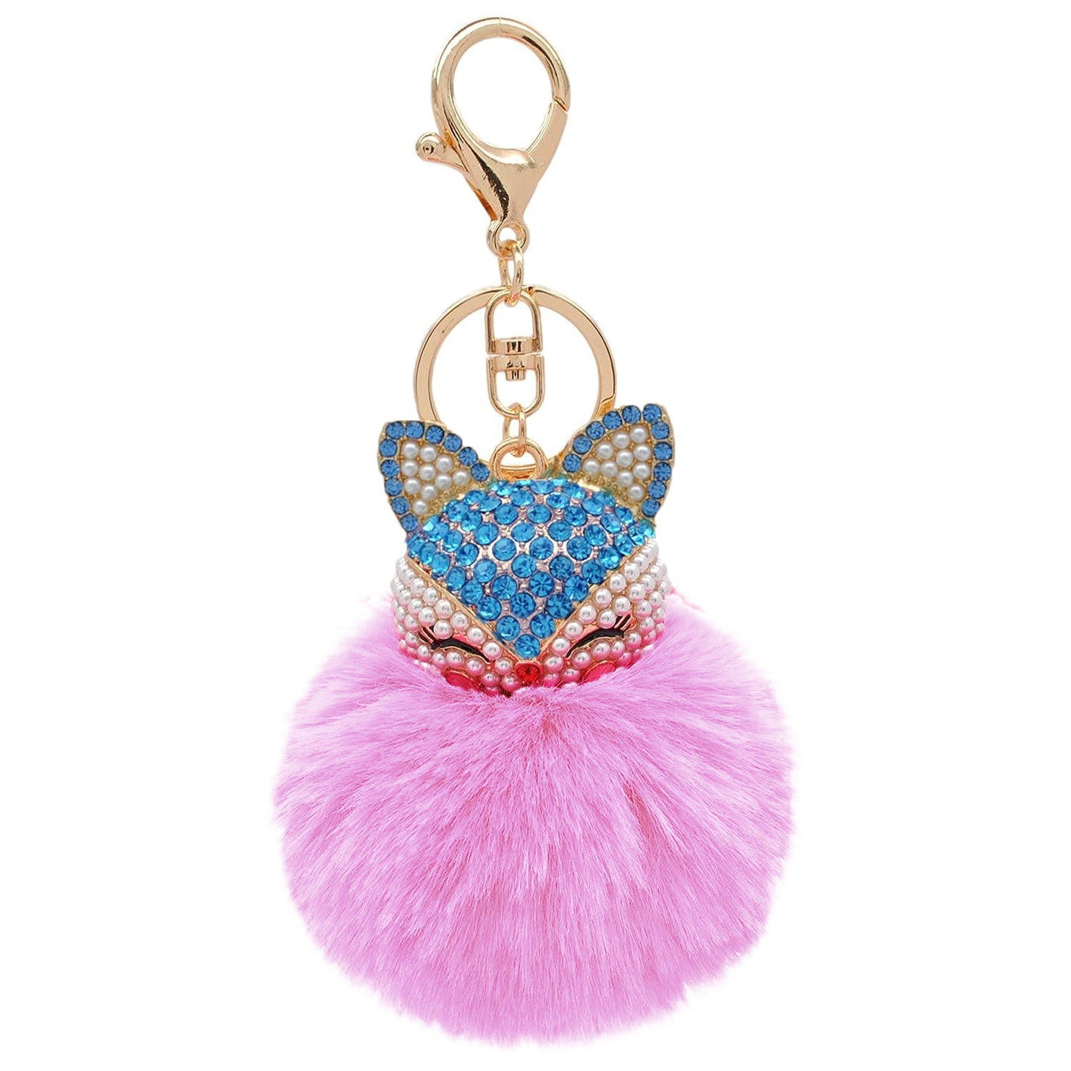 Three Shades Cute Fluffy Fur Pompom Keychain & Key Ring for Girls (Pink) :  : Fashion